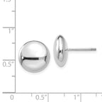 14K White Gold Large Polished Button Earrings with Rhodium Finish
