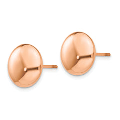 14K Rose Gold Button Earrings with Polished Finish, Large 12mm Hollow Design