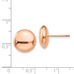 14K Rose Gold Button Earrings with Polished Finish, Large 12mm Hollow Design