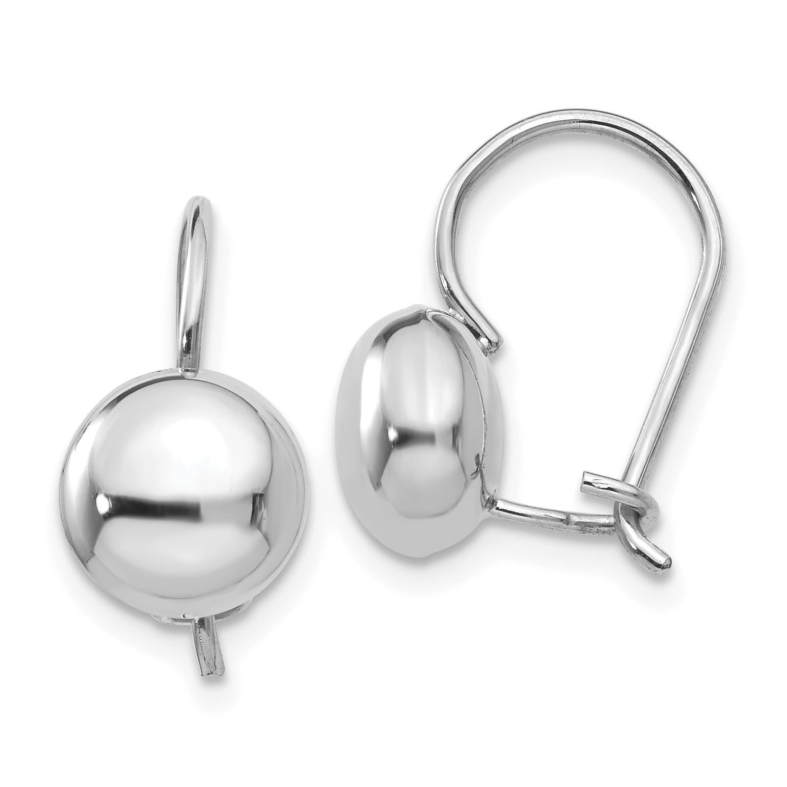 14k White Polished 8mm Button Kidney Wire Earrings