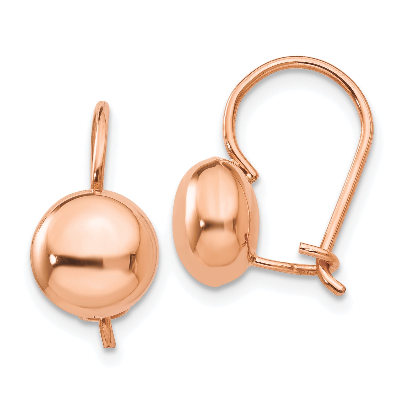 14k Rose Polished 8mm Button Kidney Wire Earrings Main image
