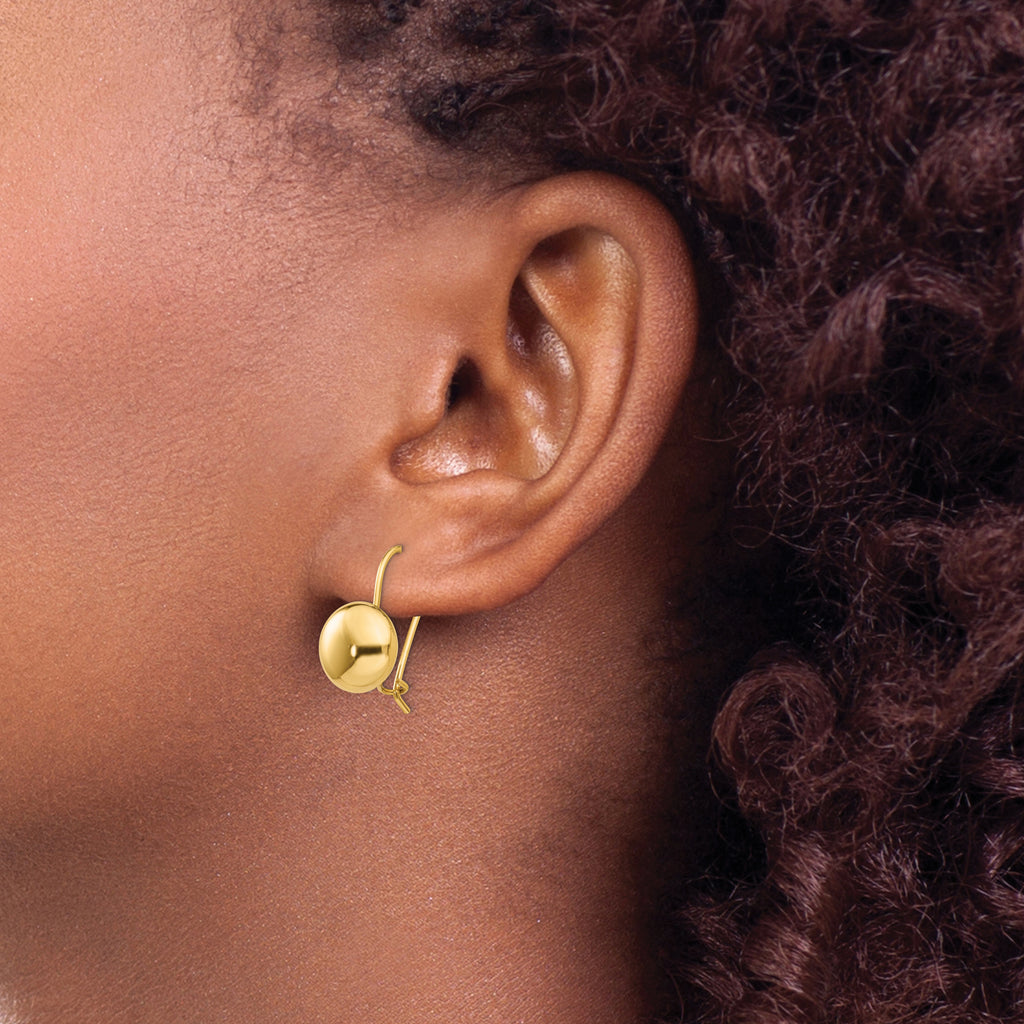 14k Polished 10.5mm Button Kidney Wire Earrings