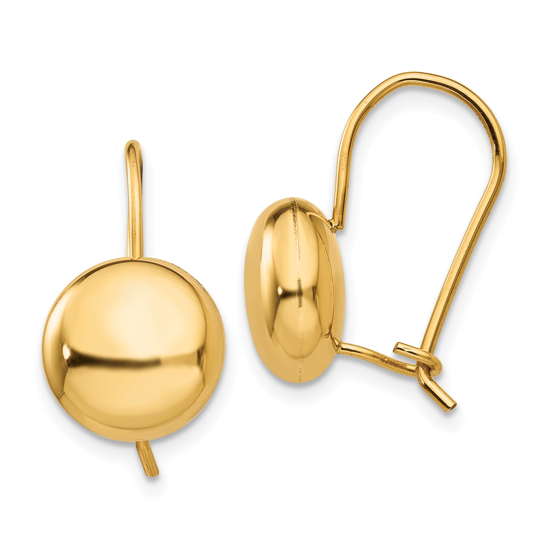14k Polished 10.5mm Button Kidney Wire Earrings Main image