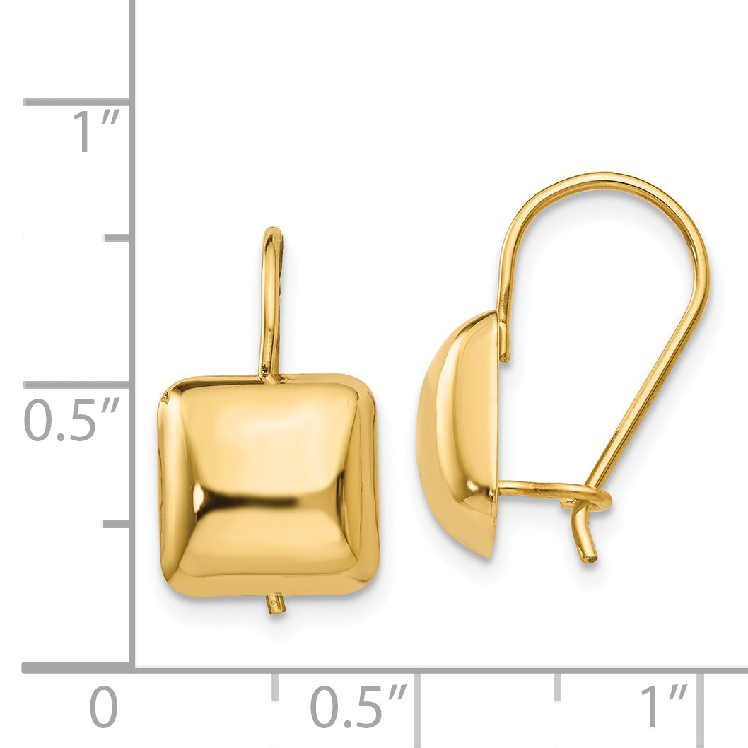 14k Polished 9.5mm Puffed Square Kidney Wire Earrings