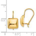 14K Gold Polished Puffed Square Dangle Earrings with Kidney Wire