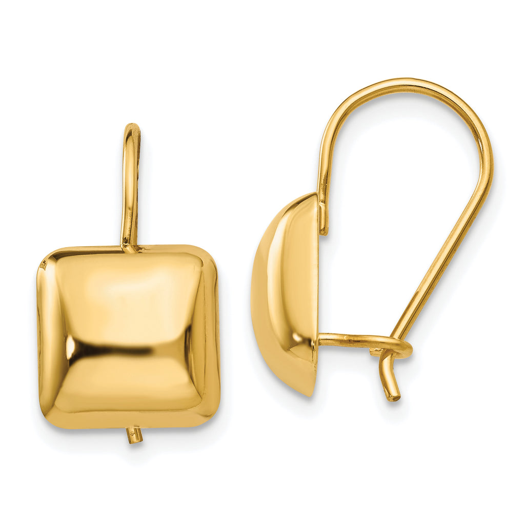 14k Polished 9.5mm Puffed Square Kidney Wire Earrings