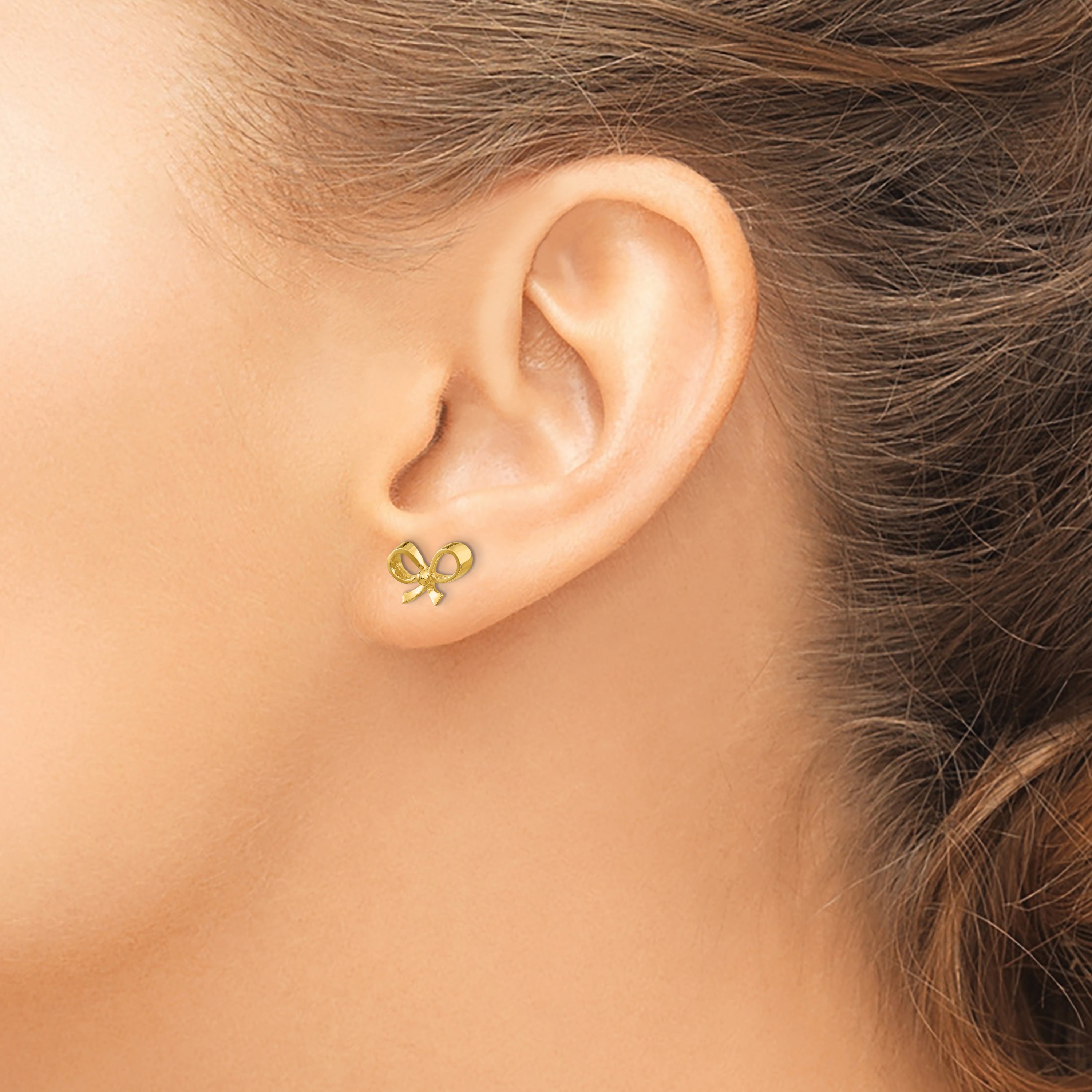 14K Gold Bow Post Earrings with Polished Finish  Elegant Solid Design for Women
