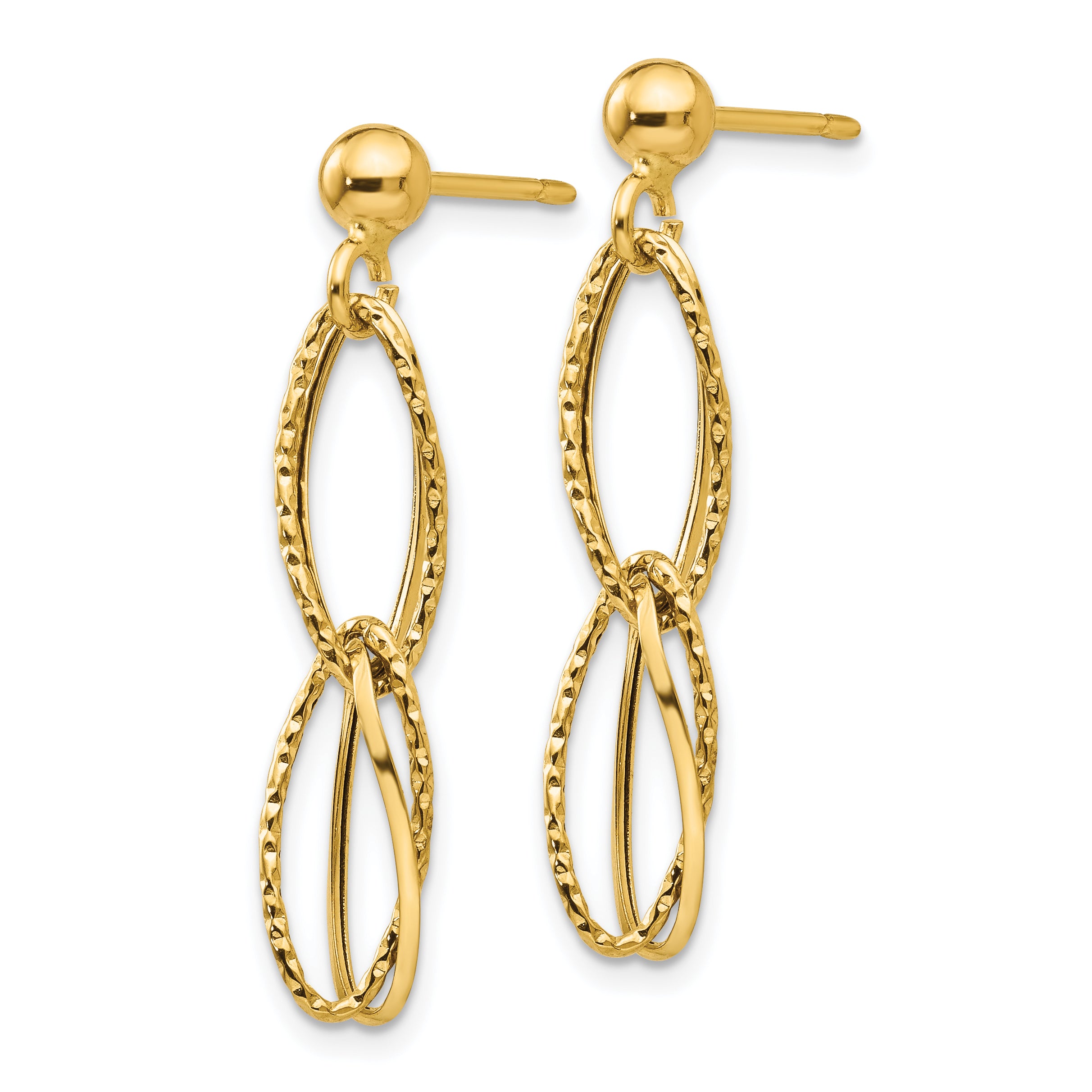 14K Gold Polished Textured Dangle Earrings Handmade Elegant Design for Women