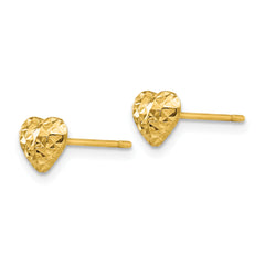 14K Gold Diamond-Cut Puffed Heart Stud Earrings for Women  Polished, Elegant Design
