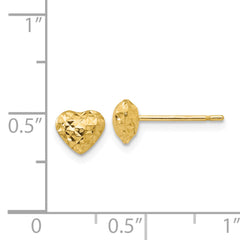 14K Gold Diamond-Cut Puffed Heart Stud Earrings for Women  Polished, Elegant Design