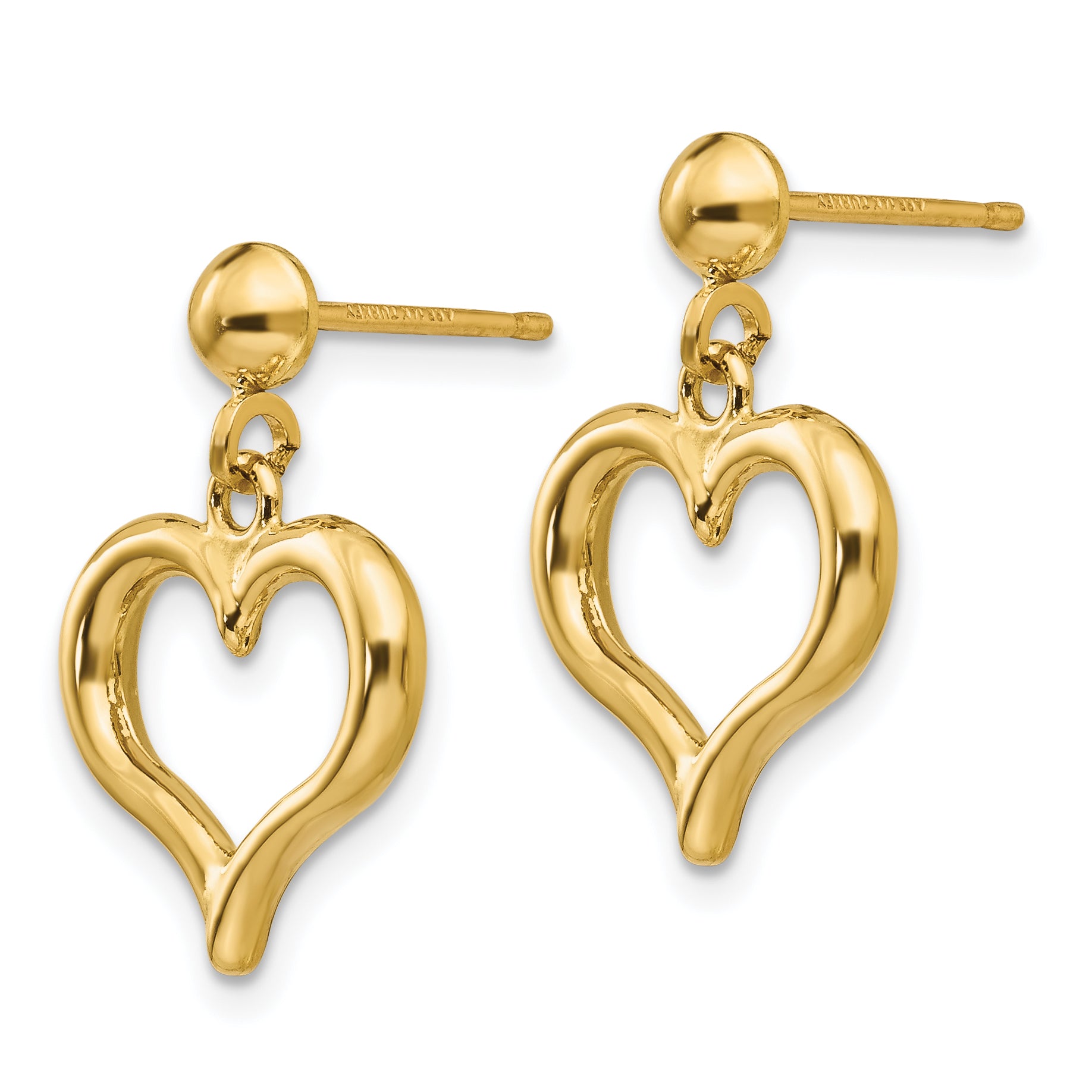 14K Gold Polished Heart Dangle Earrings Elegant Semi-Solid Design for Women Secondary image