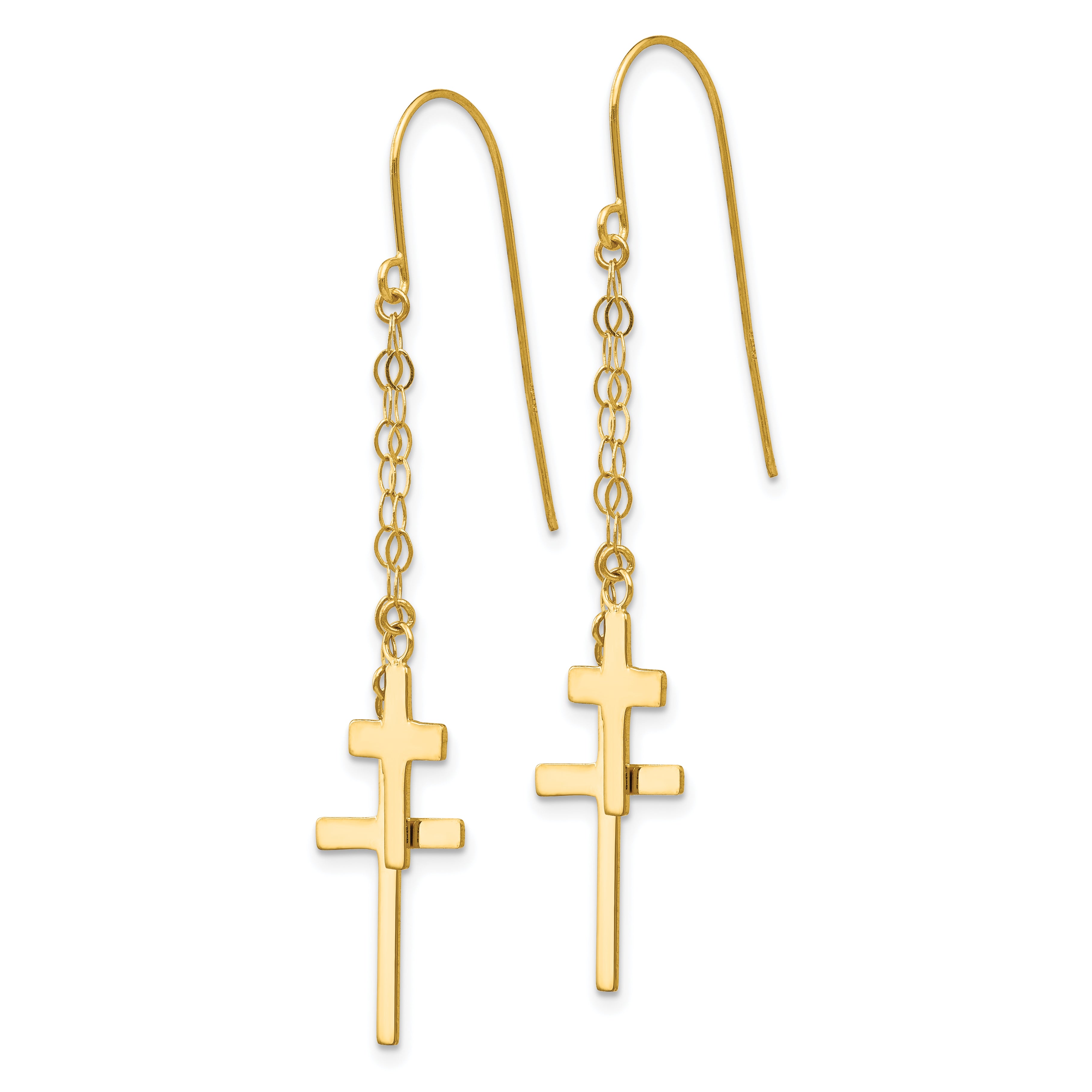 14K Gold Dangle Cross Earrings with Polished Finish for Women