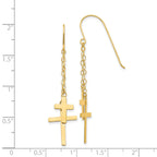 14K Gold Dangle Cross Earrings with Polished Finish for Women