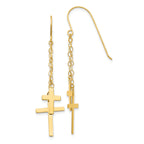14K Chain Dangle Cross Shepherd Hook Earrings