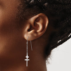 14K White Gold Cross Dangle Earrings with Polished Rhodium Finish