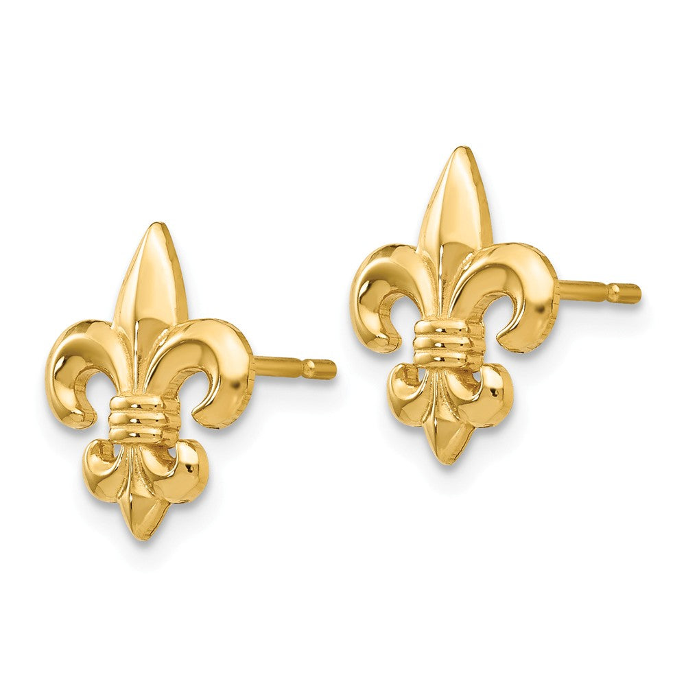 14k Gold Polished Fleur de Lis Post Earrings