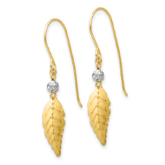 14K Two-Tone Gold Shepherd Hook Leaf Earrings  Polished, Elegant Design