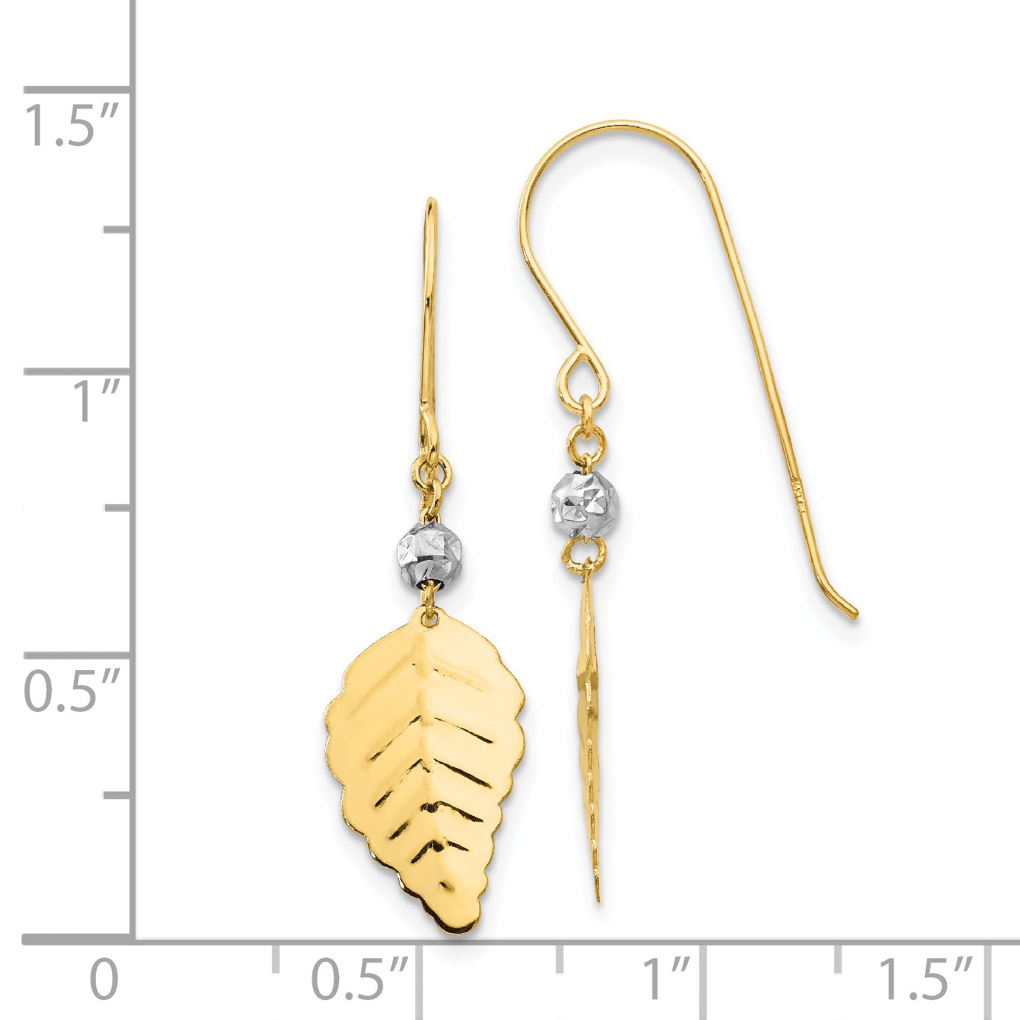 14K Two-Tone Gold Shepherd Hook Leaf Earrings  Polished, Elegant Design