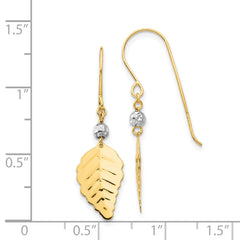 14K Two-Tone Gold Shepherd Hook Leaf Earrings  Polished, Elegant Design