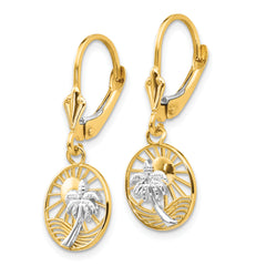 14k & Rhodium Palm Tree Leverback Earrings