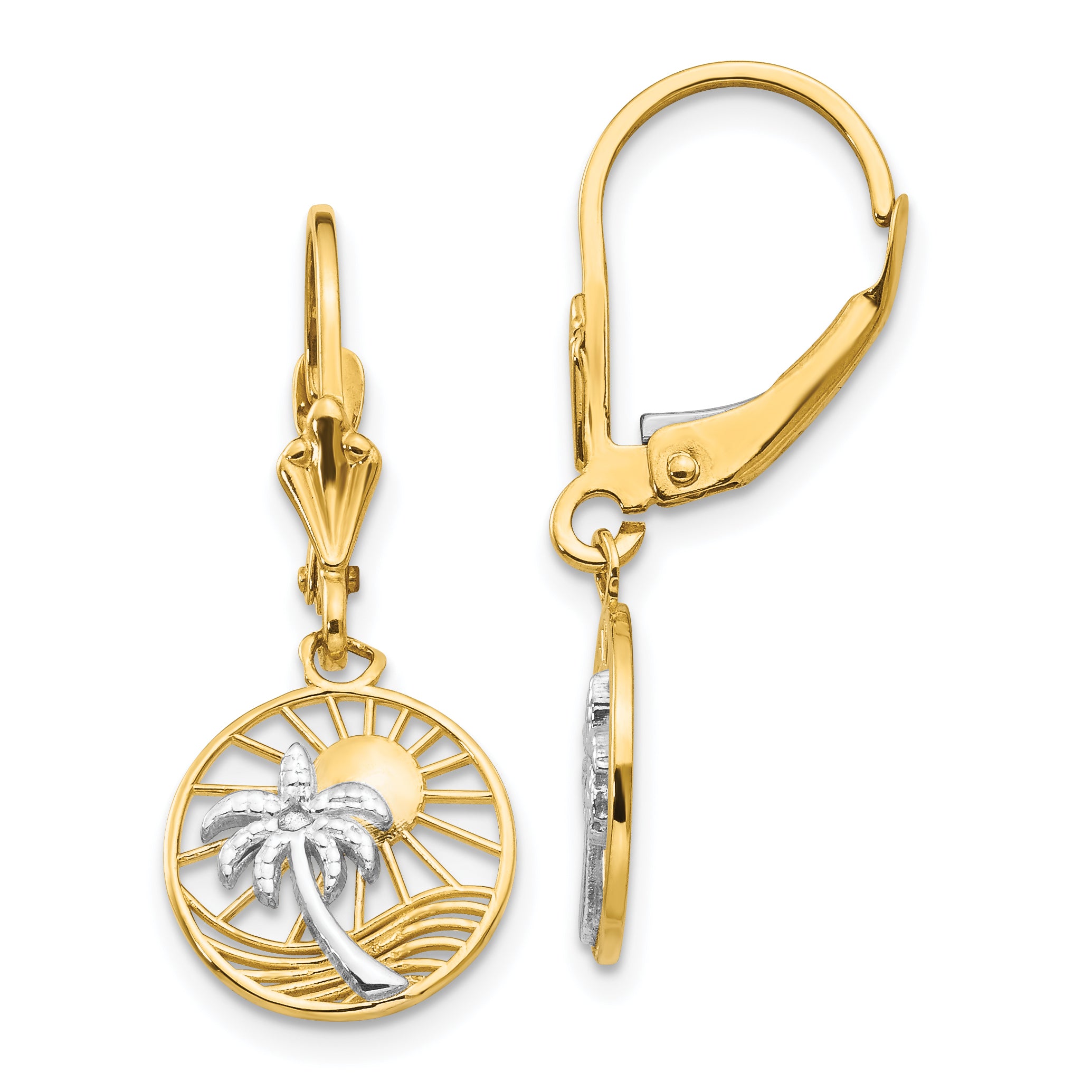 14k & Rhodium Palm Tree Leverback Earrings Main image
