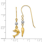 14K Two-Tone Gold Dolphin Dangle Earrings with Polished Finish