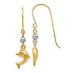 14K Two Toned Puffed Dolphin Shepherd Hook Earrings