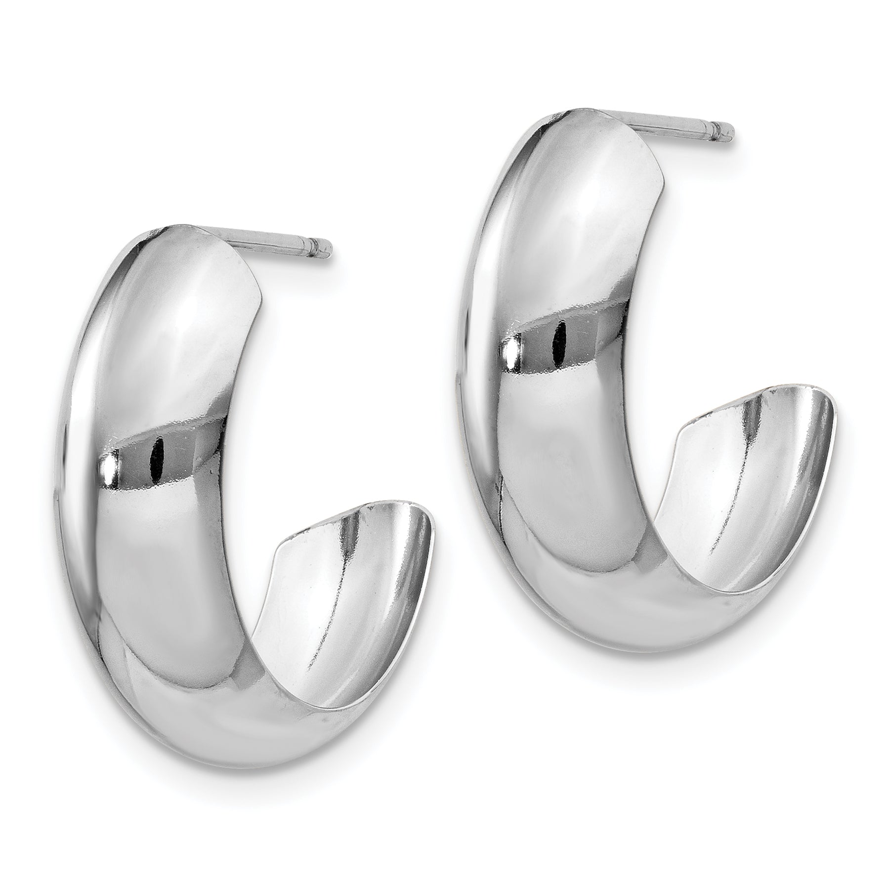 14K White Gold Polished J-Hoop Earrings with Rhodium Finish Elegant 18mm Design Secondary image