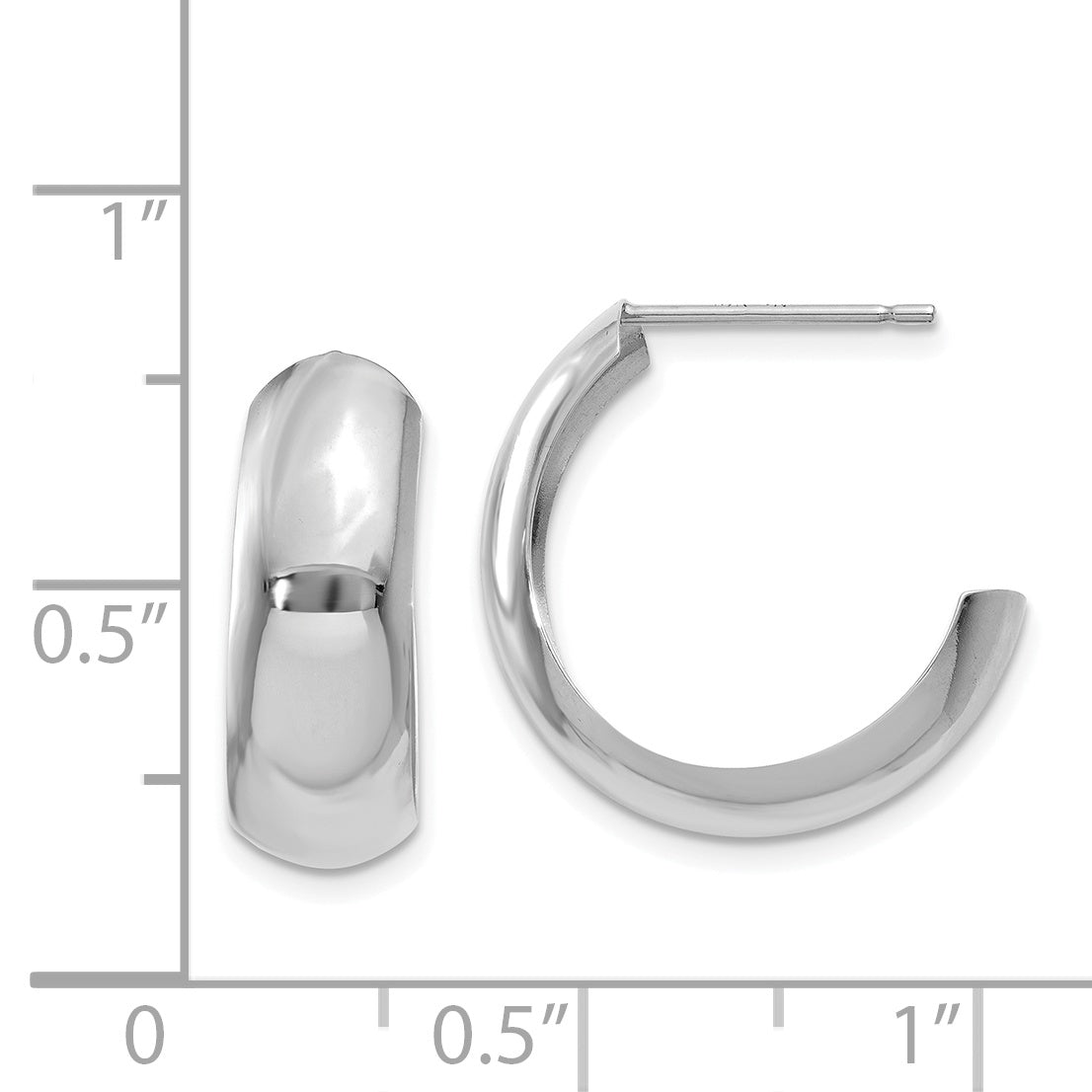 14K White Gold Polished J-Hoop Earrings with Rhodium Finish Elegant 18mm Design