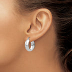 14K White Gold Polished Hoop Earrings with Rhodium Finish 14mm Elegant Style
