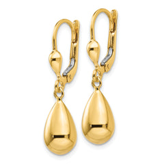 14K Gold Polished Dangle Earrings with Leverback Closure for Women
