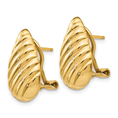 14K Gold Polished Teardrop Omega Back Earrings for Women 20mm Elegant Design