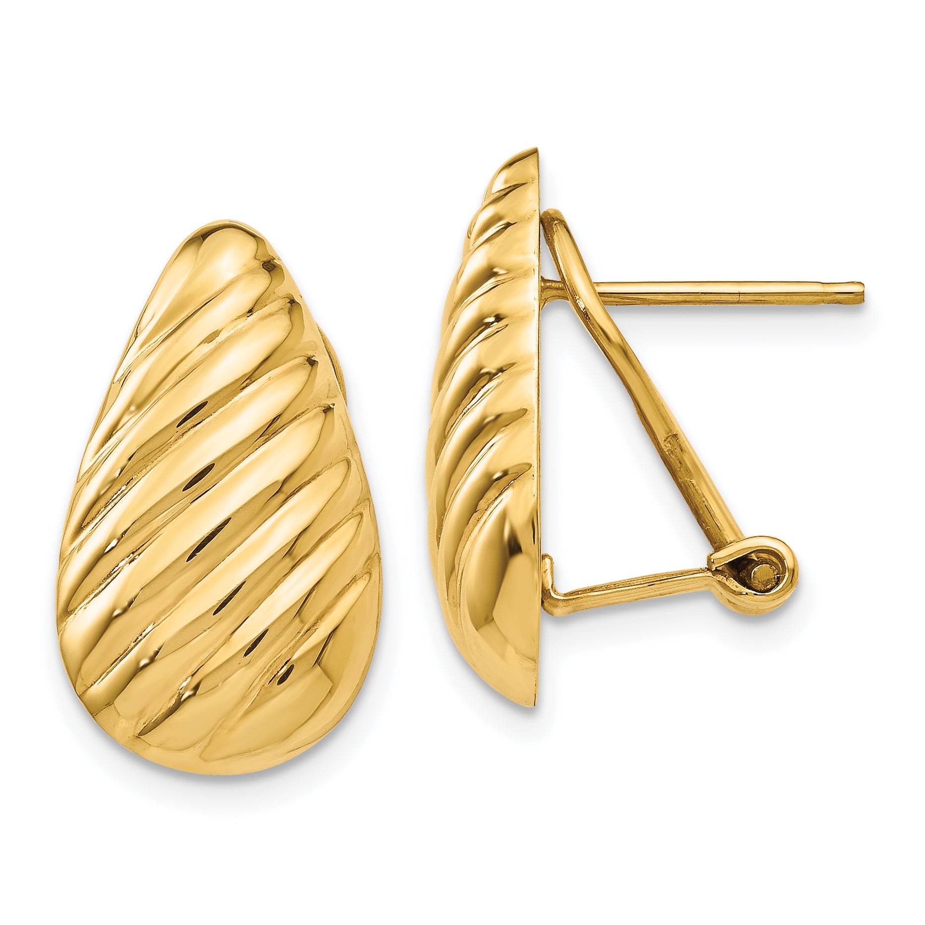 14k Polished Diagonal Teardrop Omega Back Post Earrings Main image