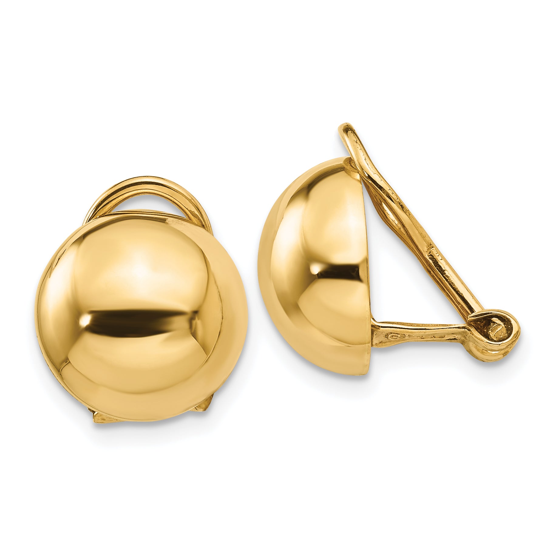 14k Non-pierced Half Ball Omega Back Earrings