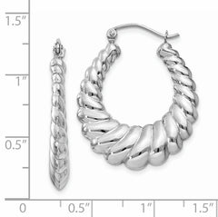 14K White Gold Polished Scalloped Hoop Earrings with Rhodium Finish
