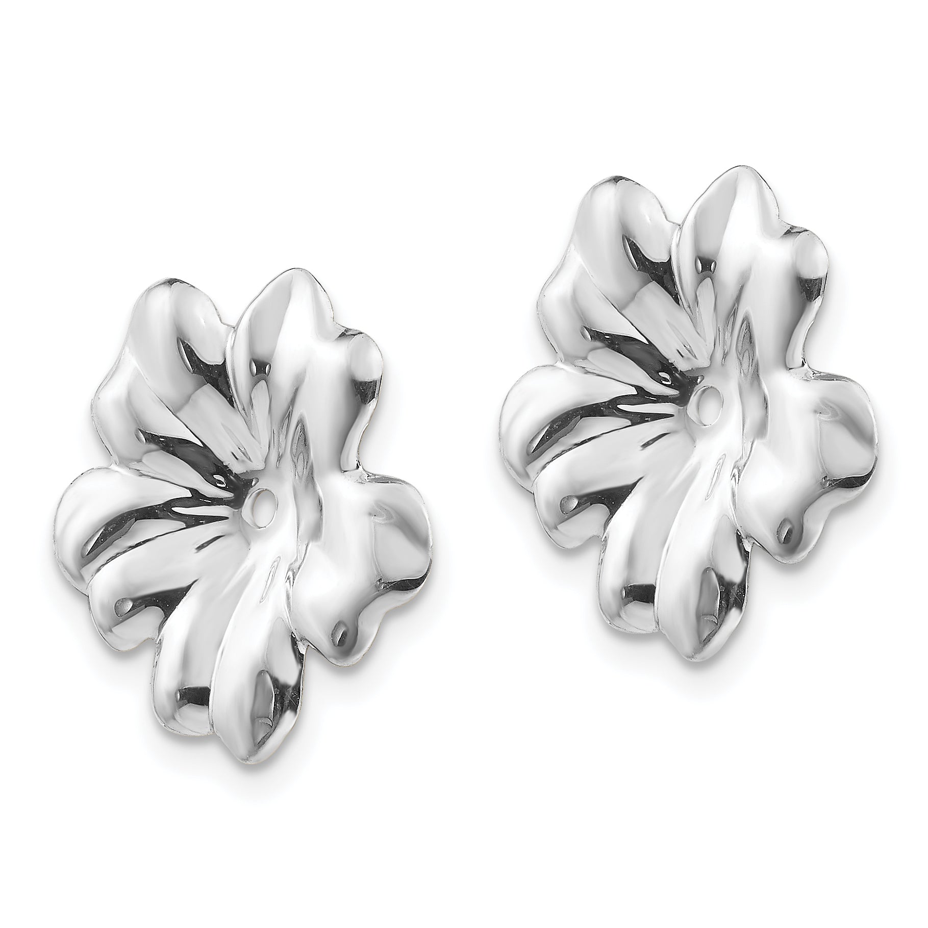14K White Gold Floral Earring Jackets with Rhodium Plating for Women