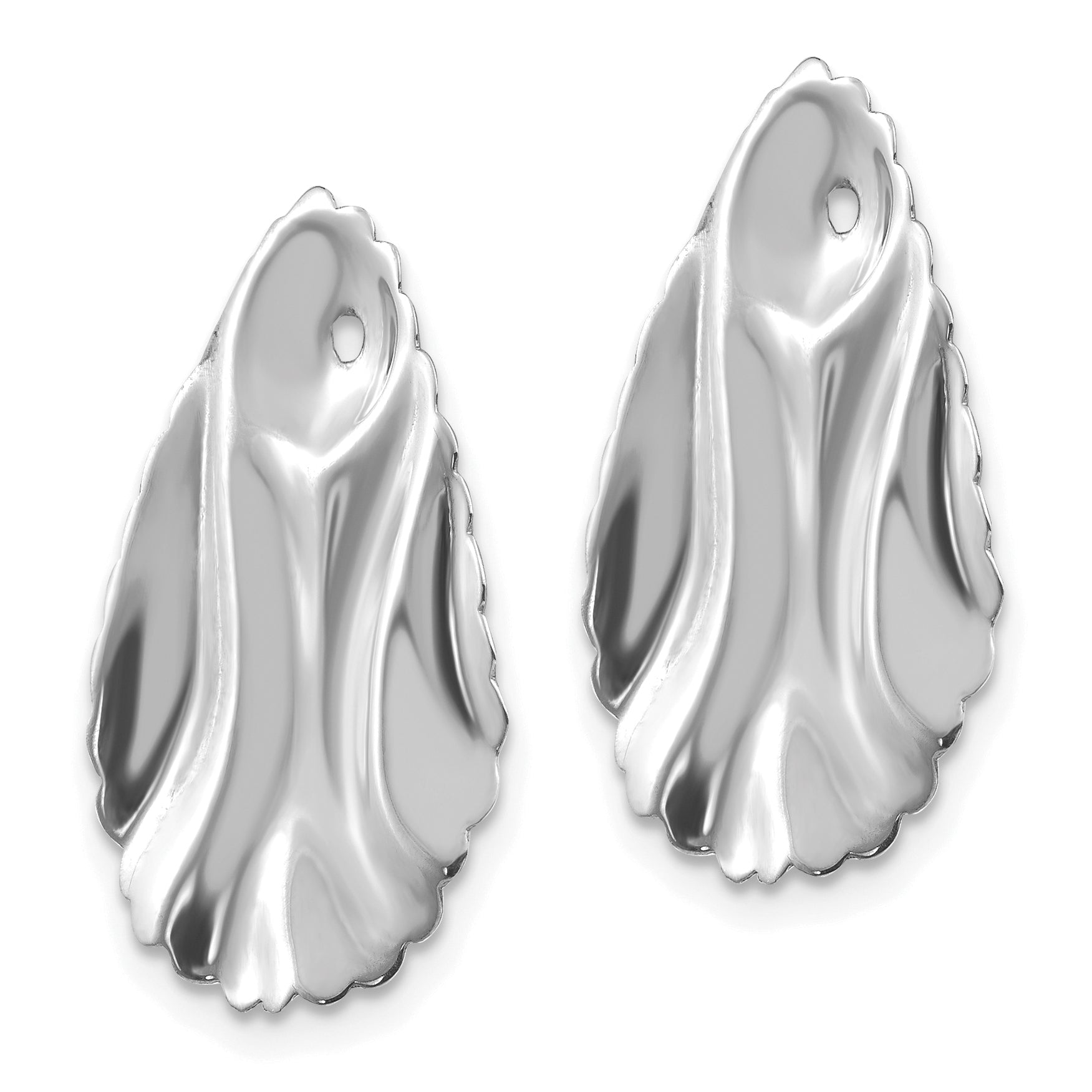14k White Gold Polished Hammered Oval Earring Jackets Secondary image