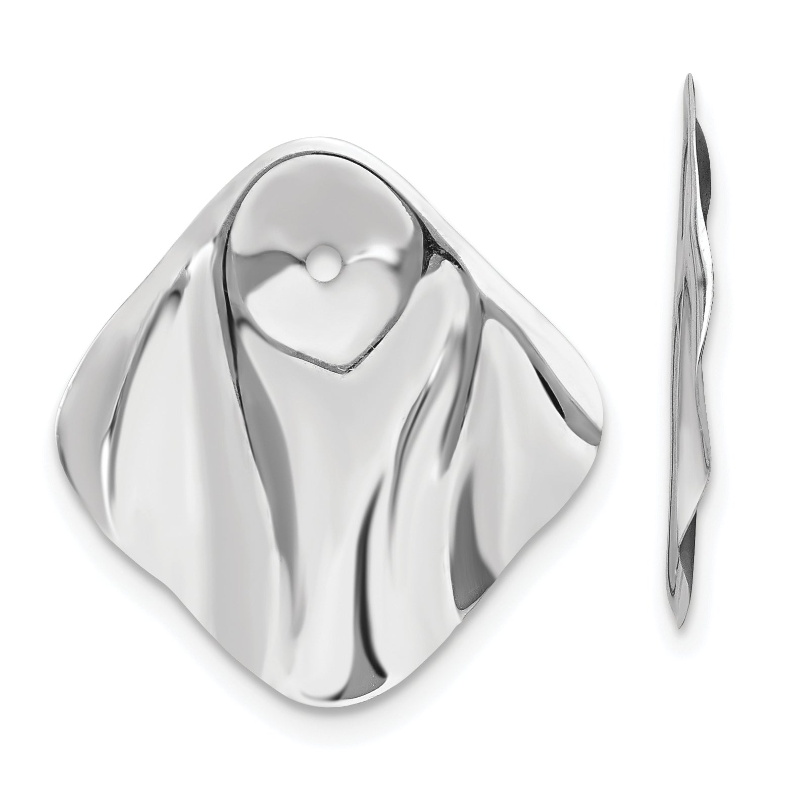 14k White Gold Polished Hammered Square Earring Jackets Main image