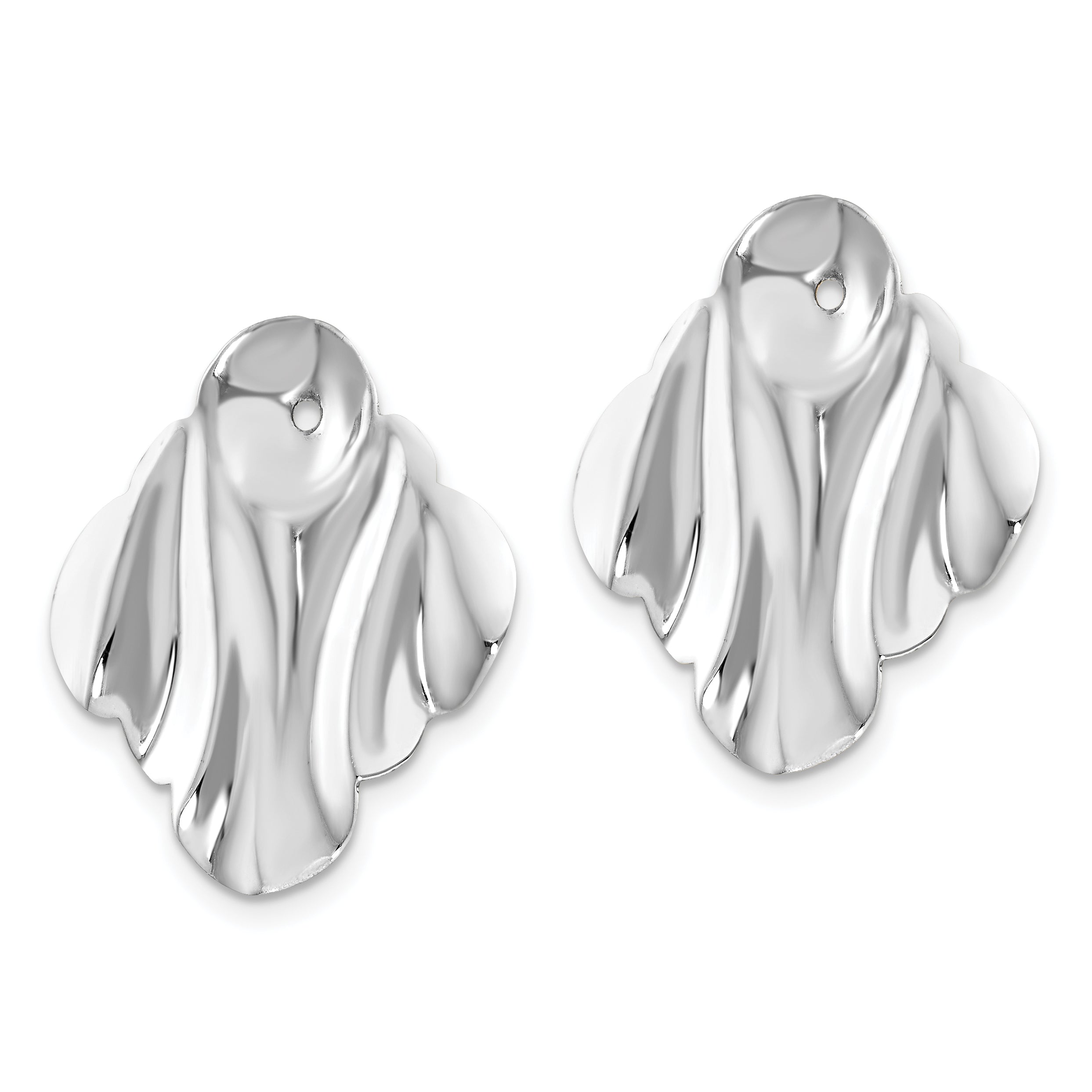 14k White Gold Polished Hammered Fancy Earring Jackets