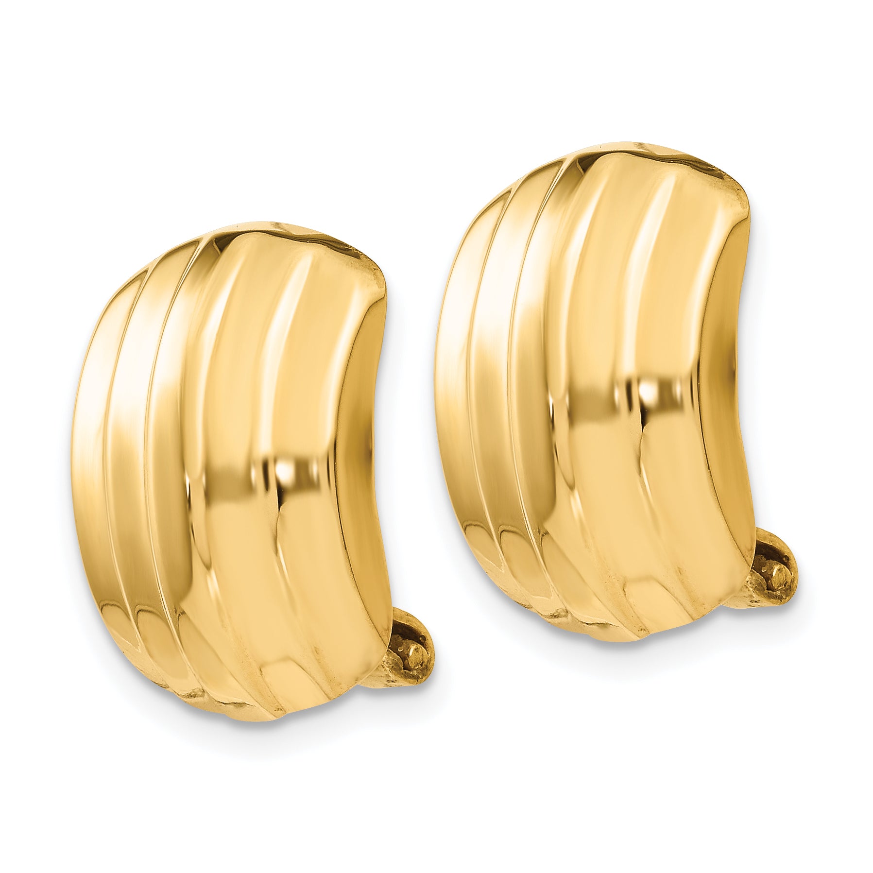14k Polished Ribbed Non-pierced Omega Back Earrings Secondary image