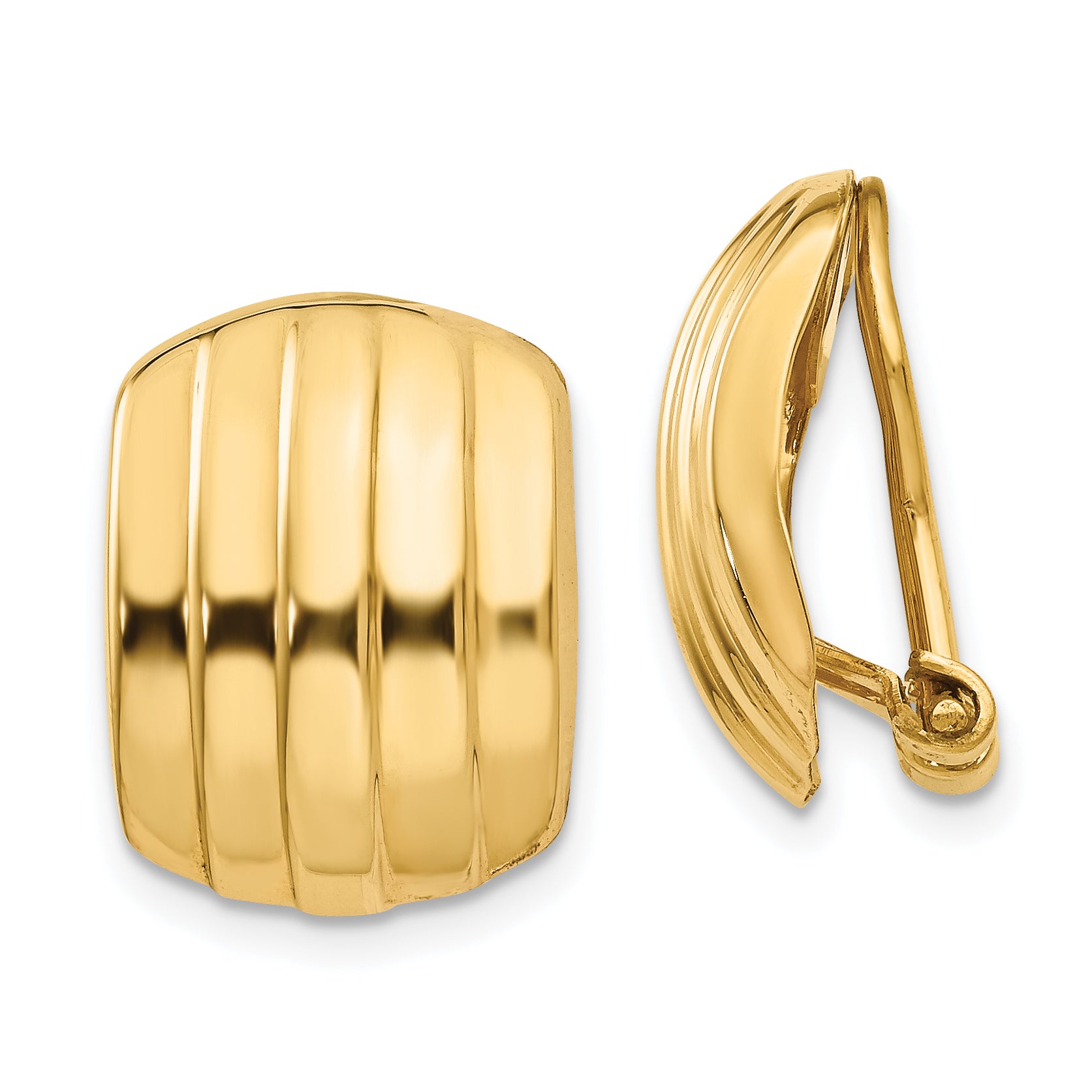 14k Polished Ribbed Non-pierced Omega Back Earrings Main image