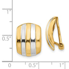 14K Gold & Rhodium Ribbed Non-Pierced Omega Back Earrings Polished Finish