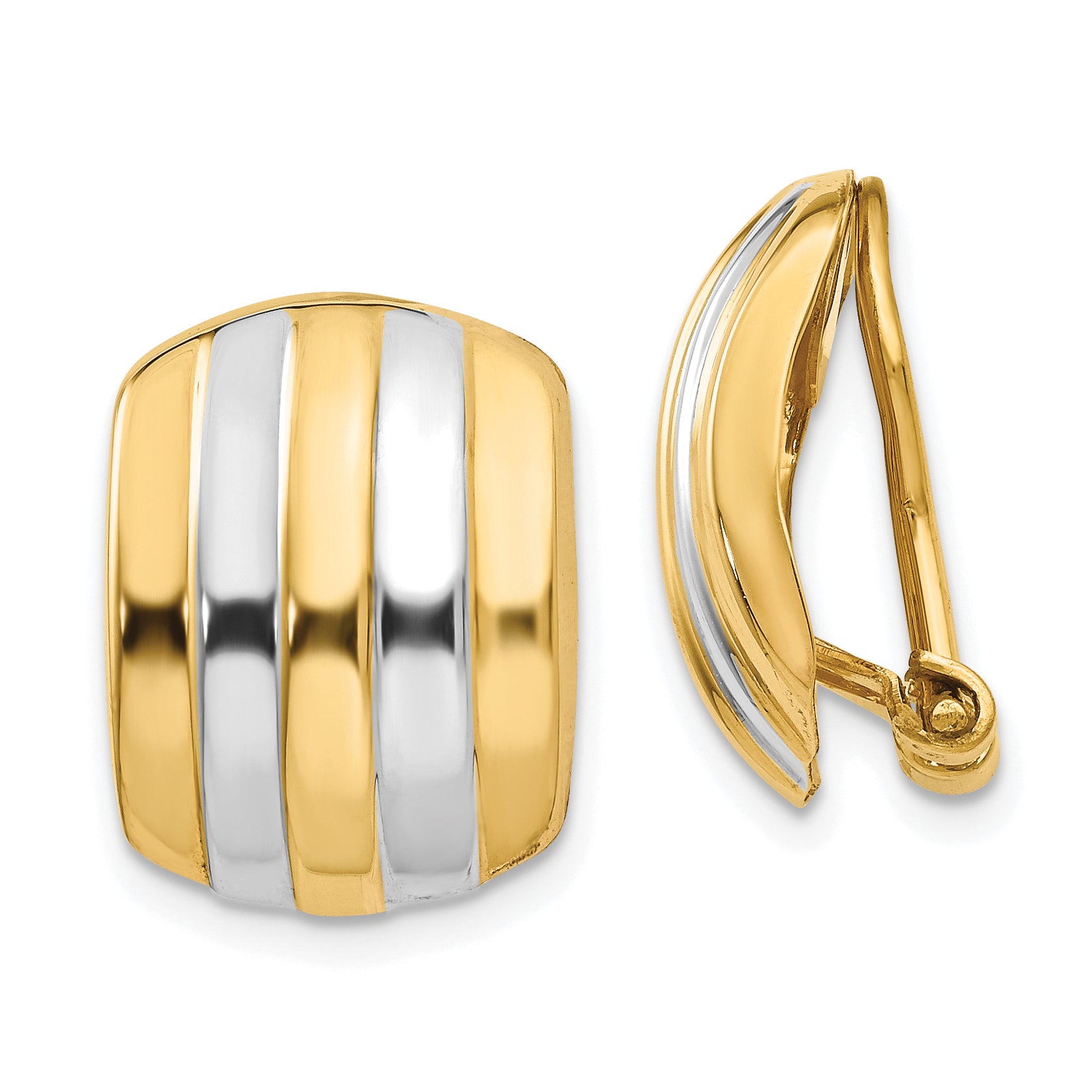 14k & Rhodium Ribbed Non-pierced Omega Back Earrings Main image