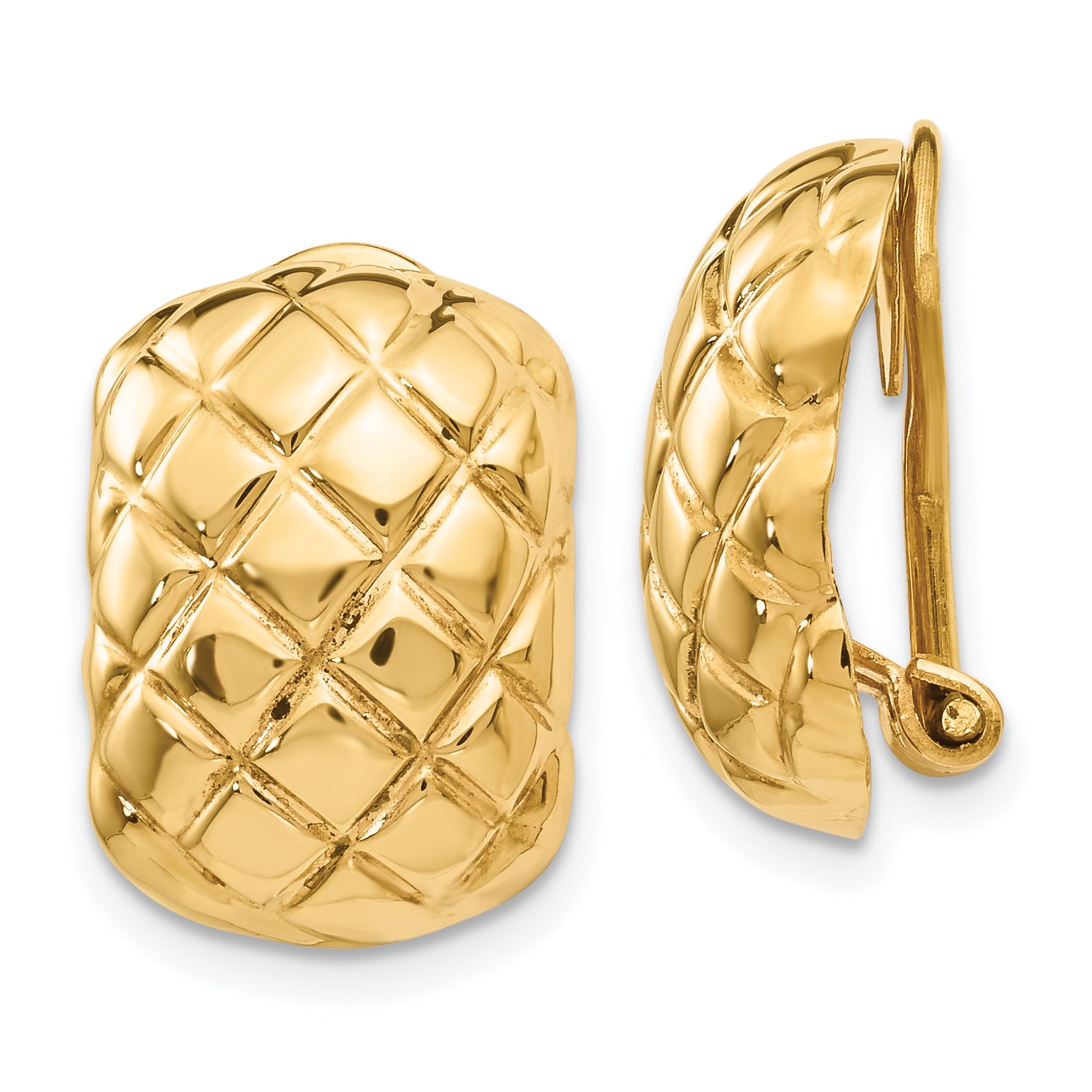 14k Polished Quilted Non-pierced Omega Back Earrings Main image