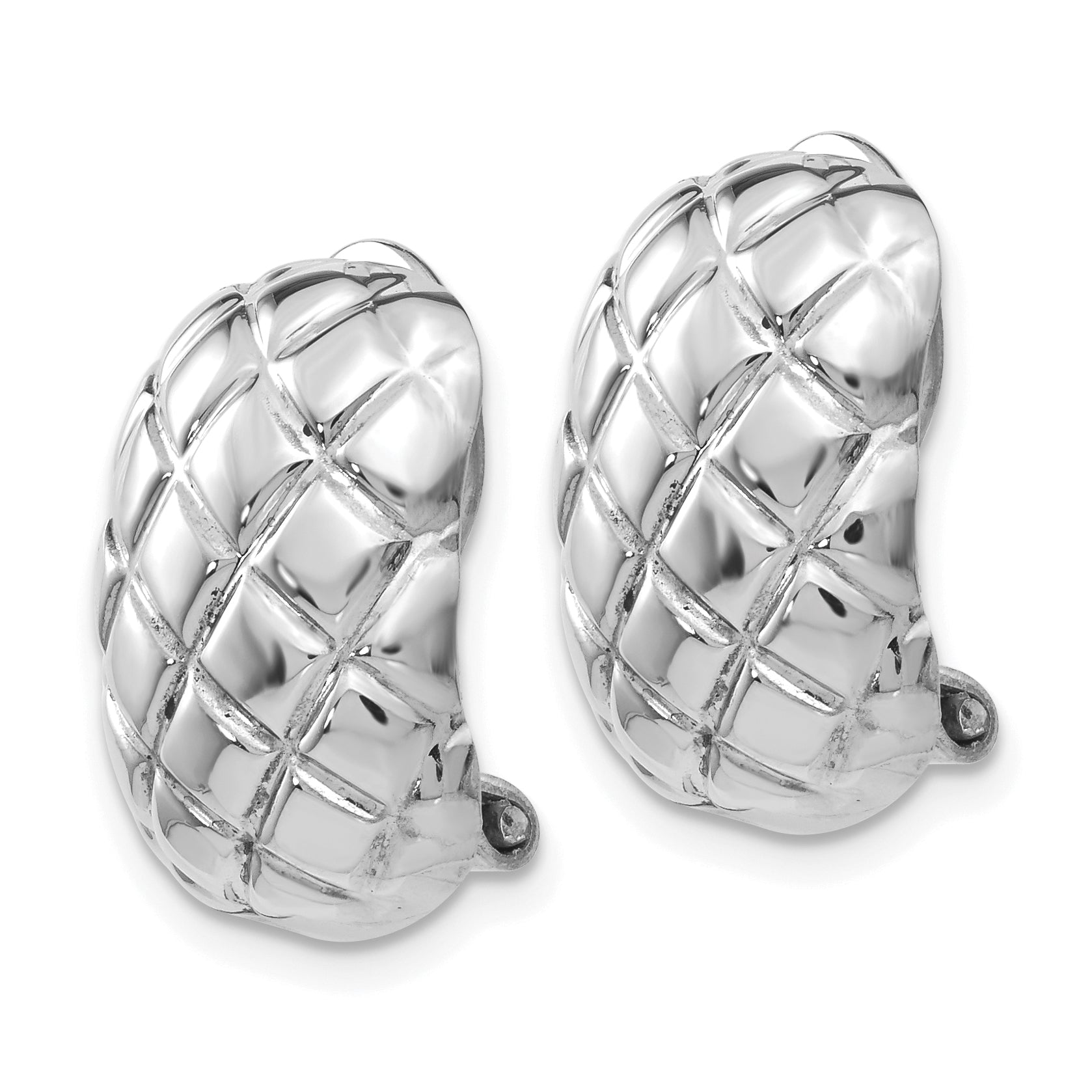 14k White Gold Polished Quilted Non-pierced Omega Back Earrings