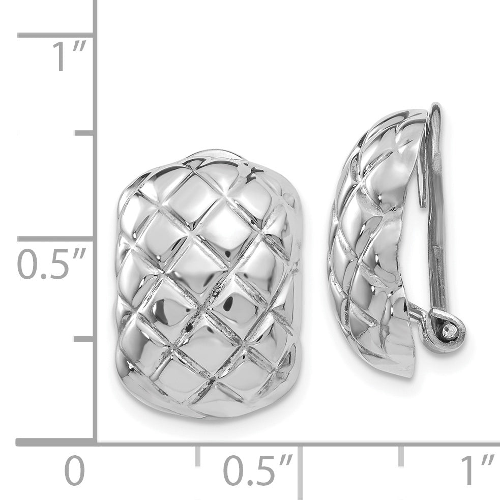 14k White Gold Polished Quilted Non-pierced Omega Back Earrings