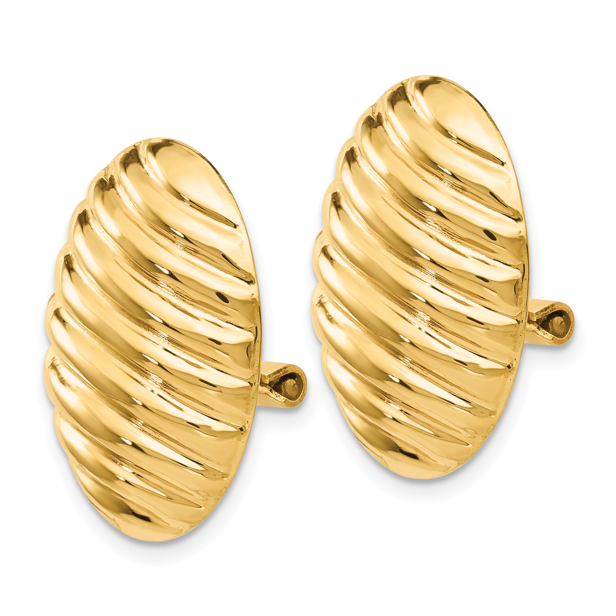 14K Gold Polished Button Omega Back Earrings for Non-Pierced Ears Secondary image