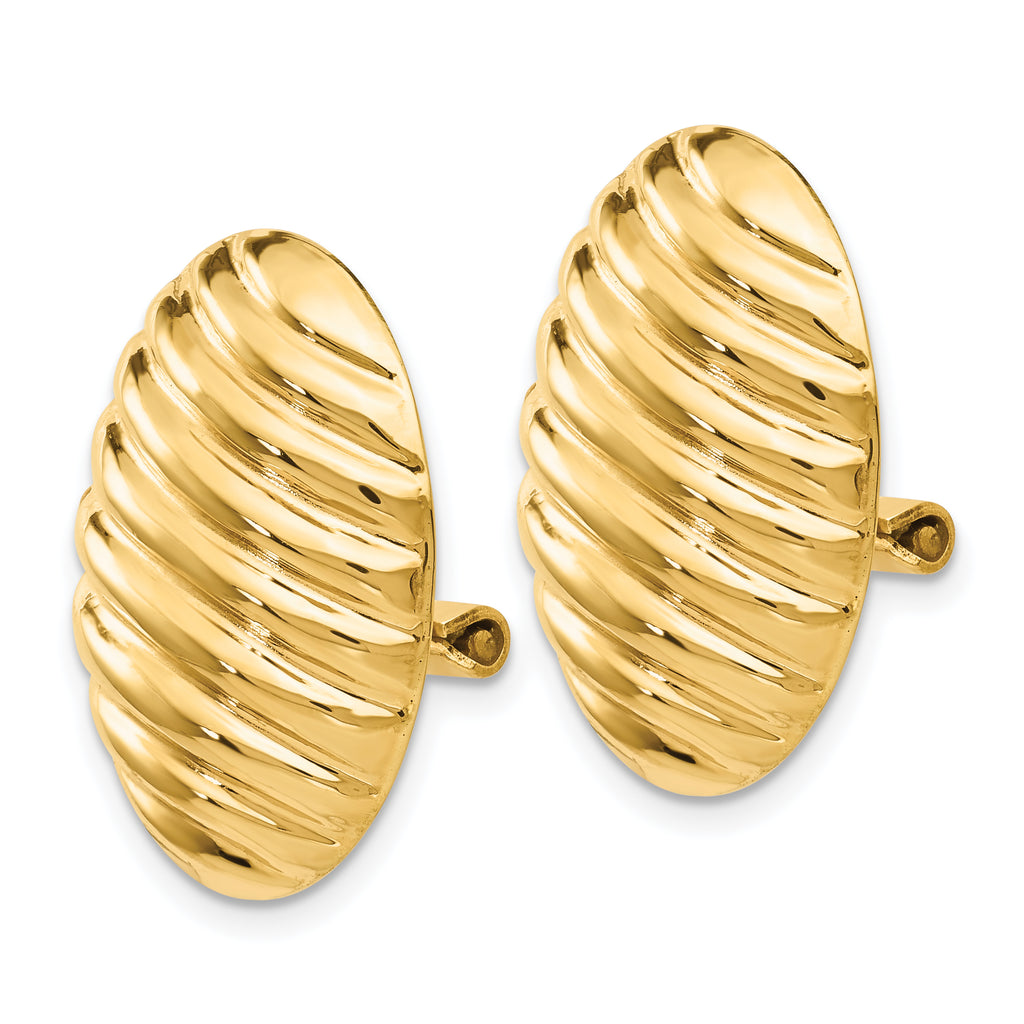 14K Gold Polished Button Omega Back Earrings for Non-Pierced Ears