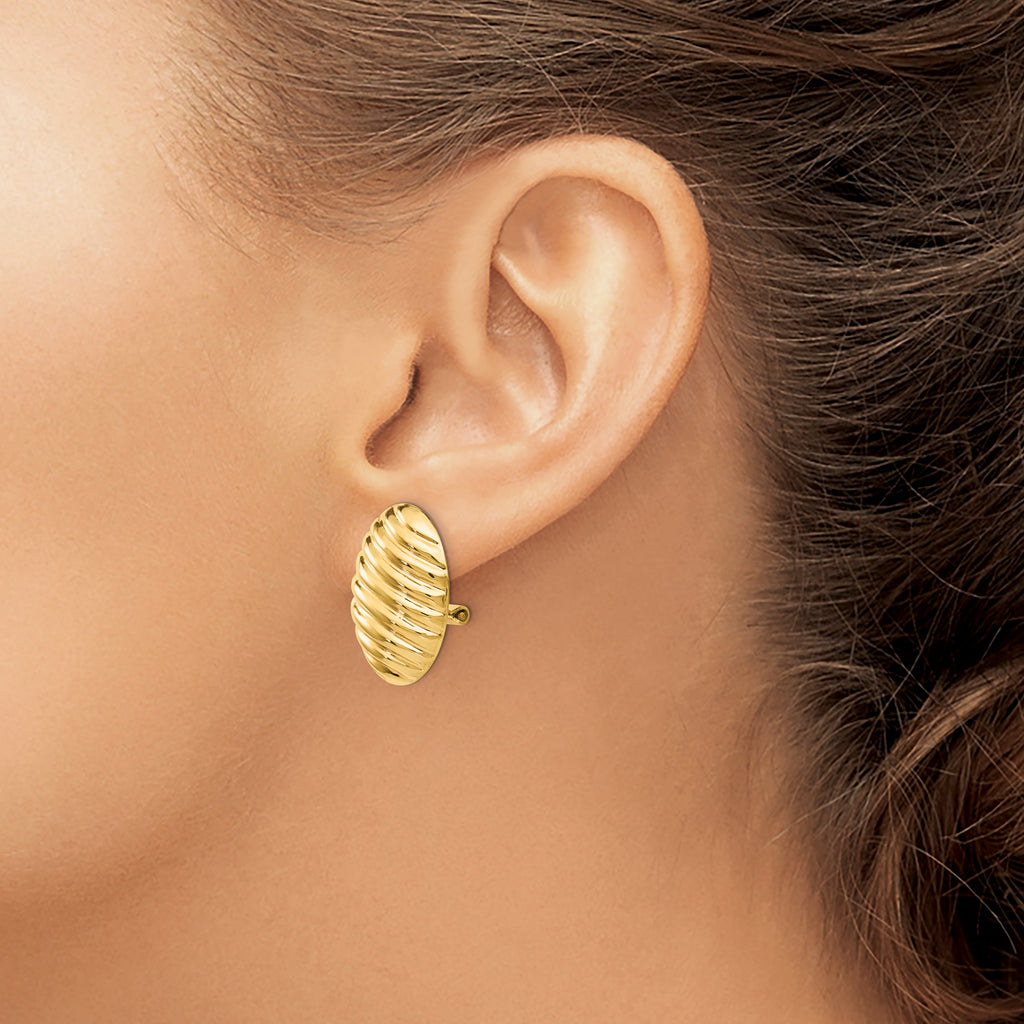14K Gold Polished Button Omega Back Earrings for Non-Pierced Ears