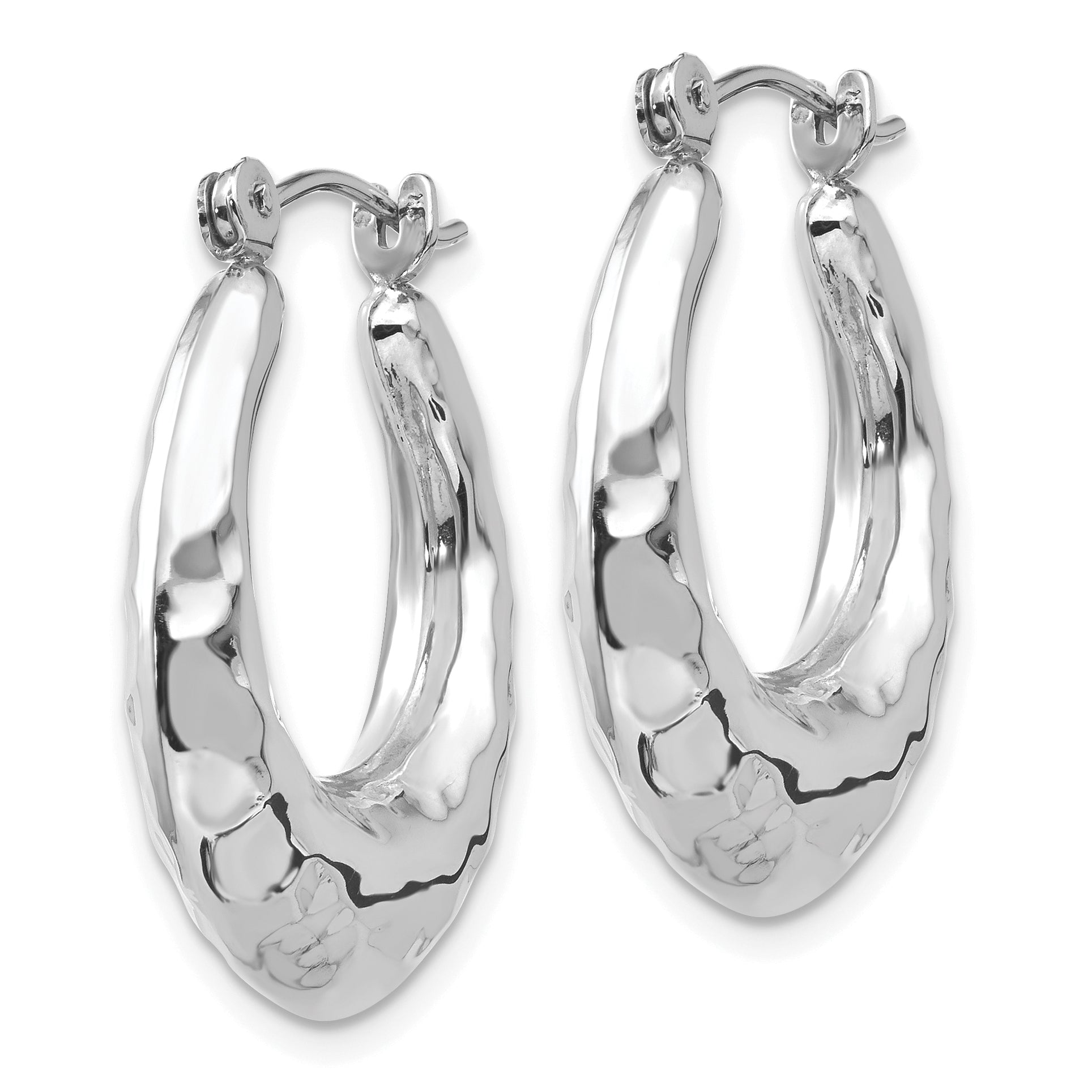 14k White Gold Polished Hammered Hoop Earrings Secondary image
